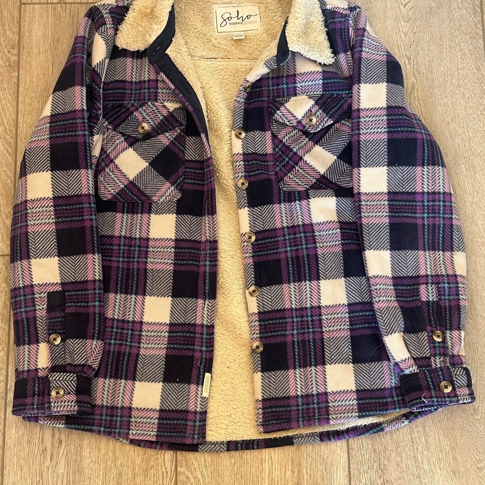 Soho Purple Plaid Sherpa-Lined Kids Jacket